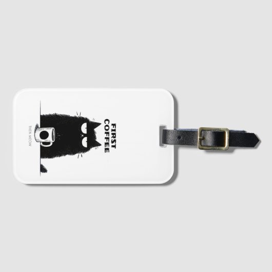 First Coffee Then Meow – Funny Cat Coffee Lover Bagagelabel (Voorkant (horizontaal))