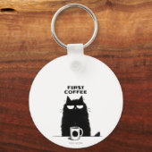 First Coffee Then Meow – Funny Cat Coffee Lover Sleutelhanger (Voorkant)