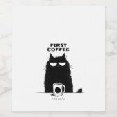 First Coffee Then Meow – Funny Cat Coffee Lover Wijn Etiket (Enkel label)