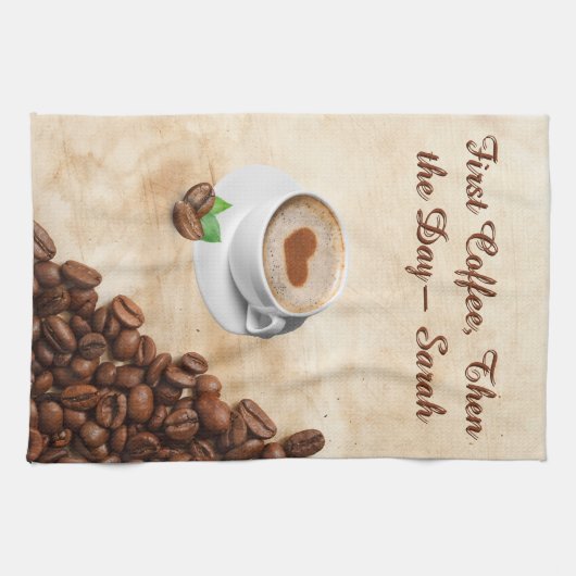 First Coffee, Then the Day – Sarah Kitchen Towel Theedoek (Horizontaal)