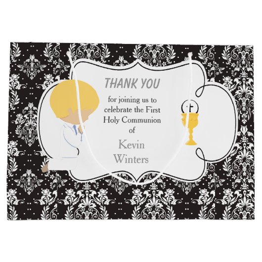 First Communde Boy Black Damask Groot Cadeauzakje (Achterkant)