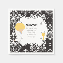 First Communde Boy Black Damask Servet