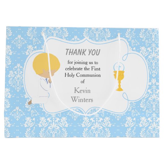 First Communde Boy Blue Damask Groot Cadeauzakje (Achterkant)