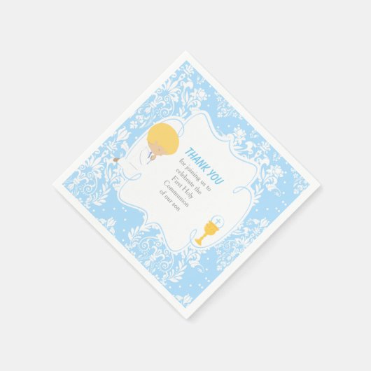 First Communde Boy Blue Damask Servet (Hoek)