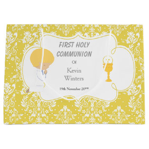 First Communde Boy Gold Damask Groot Cadeauzakje