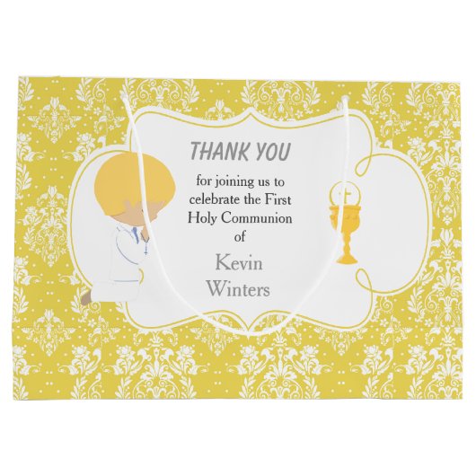 First Communde Boy Gold Damask Groot Cadeauzakje (Achterkant)