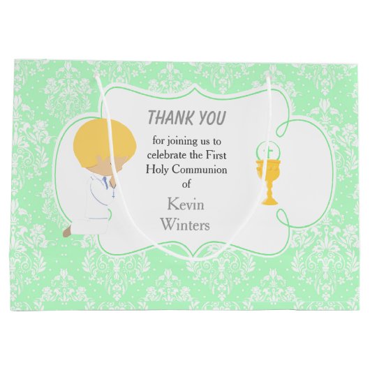 First Communde Boy Green Damask Groot Cadeauzakje (Achterkant)