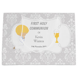 First Communde Boy Silver Damask Groot Cadeauzakje