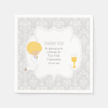 First Communde Boy Silver Damask
