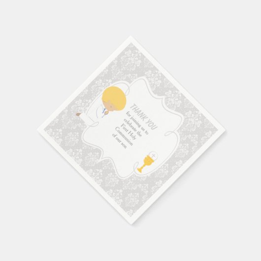 First Communde Boy Silver Damask Servet (Hoek)