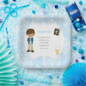 First Commune African American Boy Bedankt Papieren Bordje (Feest)