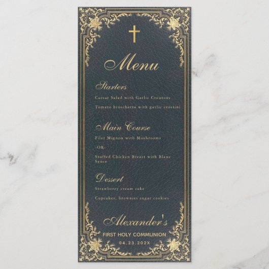 First Commune Blue Gold Elegant Boy Menu (Voorkant)