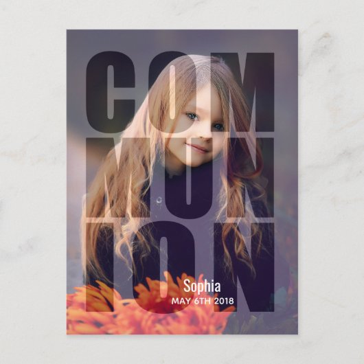 First Communed Bold Photo Overlay Typografie Uitnodiging Briefkaart (Voorkant)