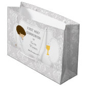 First Communette Brunette Boy Silver Damask Groot Cadeauzakje (Voorkant Gekanteld)