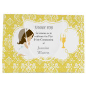 First Communette Brunette Girl Gold Damask Groot Cadeauzakje (Achterkant)