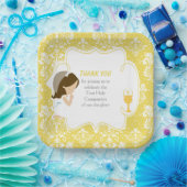 First Communette Brunette Girl Gold Damask Papieren Bordje (Feest)