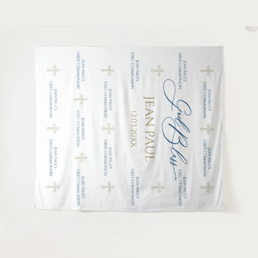 First Communion banner backdrop blue and gold Wandkleed (Voorkant (horizontaal))