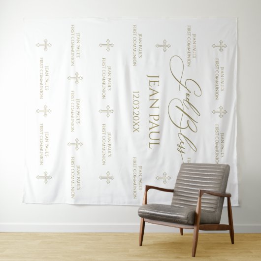 First Communion banner backdrop gold Wandkleed (In Situ (horizontaal))