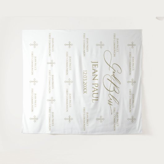 First Communion banner backdrop gold Wandkleed (Voorkant (horizontaal))