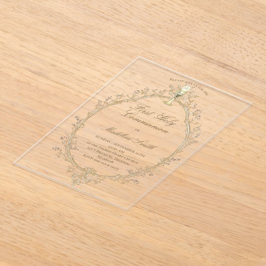first communion beige frame acryl uitnodigingen (Laagn)