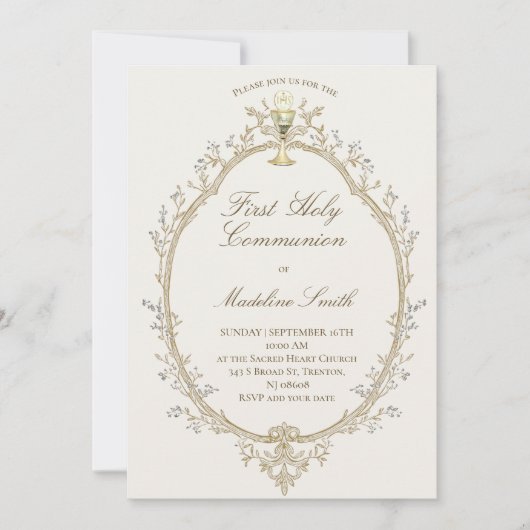 first communion beige frame kaart (Voorkant)