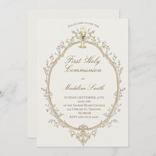 first communion beige frame kaart (Voorkant / Achterkant)