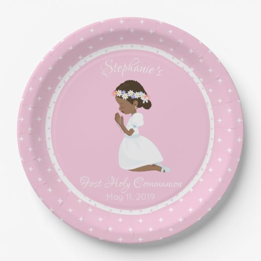 First Communion Black Girl Papieren Bordje (Voorkant)