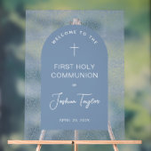 First Communion Blue Arch Floral Pattern Welcome Acryl Bord (Neutraal)