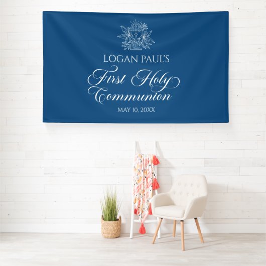 First Communion Blue banner backdrop (Insitu)