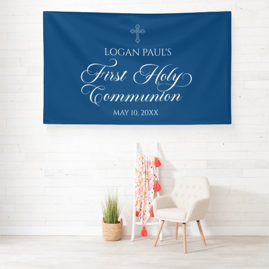 First Communion Blue banner backdrop  (Insitu)