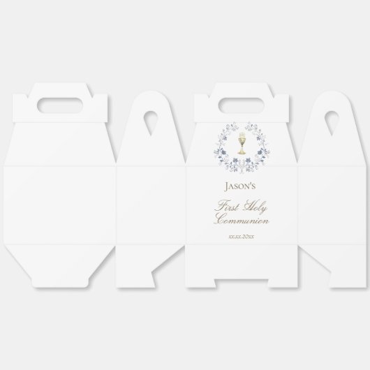 First Communion blue foliage chalice Bedankdoosjes (Ongevouwen)
