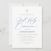 First Communion  blue Invitation Kaart (Voorkant)