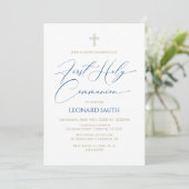 First Communion  blue Invitation Kaart (Staand voorkant)