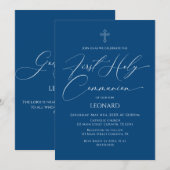 First Communion Blue Invitation Kaart (Voorkant / Achterkant)