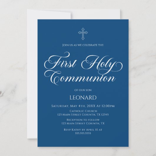 First Communion Blue Invitation Kaart (Voorkant)