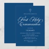 First Communion Blue Invitation Kaart (Voorkant / Achterkant)