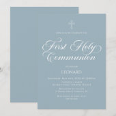 First Communion Blue Invitation Kaart (Voorkant / Achterkant)