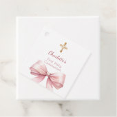 First Communion blush pink bow cross girl DIY Bedankjes Labels (In situ)