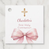 First Communion blush pink bow cross girl DIY Bedankjes Labels (Voorkant)
