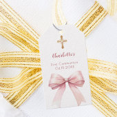 First Communion blush pink bow cross girl DIY Cadeaulabel