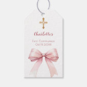 First Communion blush pink bow cross girl DIY Cadeaulabel (Voorkant)