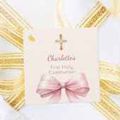 First Communion blush pink bow ivory cross DIY Bedankjes Labels