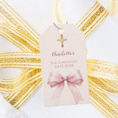 First Communion blush pink bow ivory cross DIY Cadeaulabel