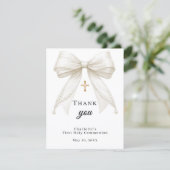 First Communion bow white ivory pearls Bedankkaart (Staand voorkant)
