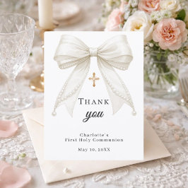 First Communion bow white ivory pearls Bedankkaart