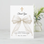 First Communion bow white ivory pearls girl Bedankkaart (Staand voorkant)