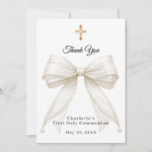 First Communion bow white ivory pearls photo Bedankkaart (Voorkant)