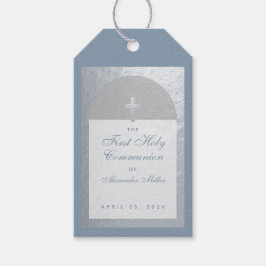 First Communion Boy Dusty Blue Faux Silver Arch Cadeaulabel