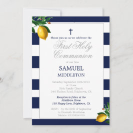 First Communion Boy Navy Lemons Silver Religious Kaart