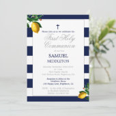 First Communion Boy Navy Lemons Silver Religious Kaart (Staand voorkant)